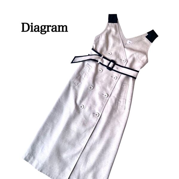 【美品】グレースコンチネンタル ダイヤグラムワンピース ベスト ジレ¥53900 ノースリーブ バイカラー 上品 ベルト付き