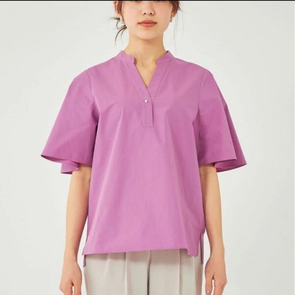 UNITED ARROWS green label relaxing ブロードフェイクパールボタンフレアスリーブシャツ ピンク