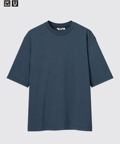 エアリズムコットンオーバーサイズT/ボーダー/5分袖 ブルー Mサイズ