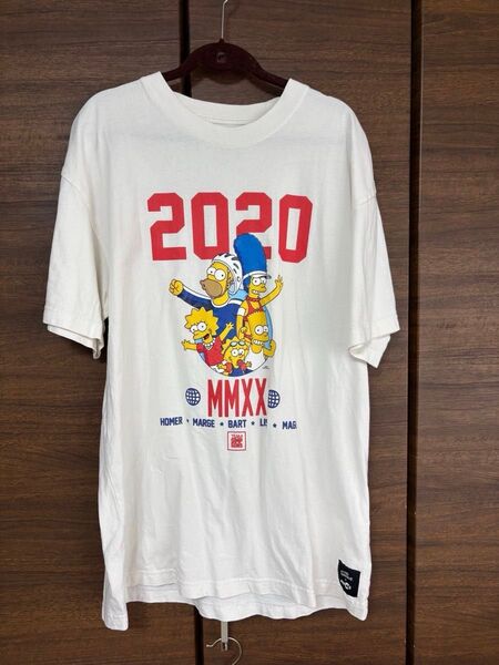 古着 シンプソンズ atmos LAB アトモス コラボ Tシャツ 2020 MMXX ホワイト白Lサイズ ATMLABS