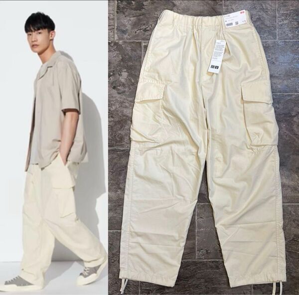 【新品未使用/タグ付き】UNIQLO ユニクロ ワイドフィット パラシュート カーゴパンツ男女兼用 ゴム仕様sizeXSスラックス