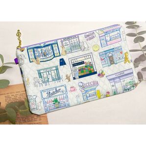 ☆ハンドメイド☆ yukiemon ホリデー ホワイト ふんわり フラットポーチ【L】