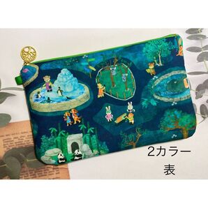 ☆ハンドメイド☆ yukiemon ファニーズー 2カラー ふんわり フラットポーチ【L】