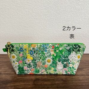 ☆ハンドメイド☆yukiemon ボタニカルフラワー 2カラー ふんわり 舟形 マチあり ペンケース