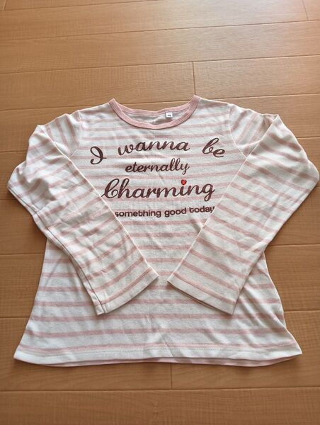 美品 女の子 カットソー 長袖 Tシャツ ボーダー ピンク 140