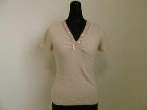 (35902)KUMIKYOKU Kumikyoku knitted short sleeves beads spangled pink 2 USED