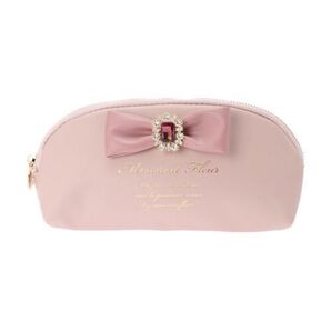 Maison de FLEUR ピンクピンク合皮リボンビジューペンケース 薄いピンク