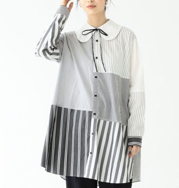 TORI-TO × BEAMS BOY トリト ビームスボーイ デタッチ ビッグカラー シャツ ホワイト×ブラック サイズFREE