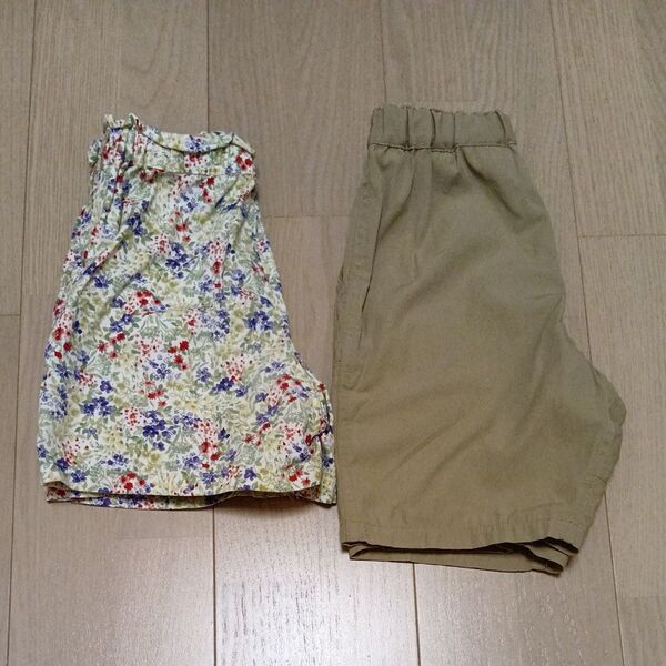 ユニクロキッズ 無印良品 ハーフパンツ 2枚セット サイズ110 ★ 花柄 ベージュ 半ズボン