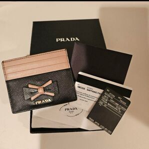 PRADA プラダ カードケース バイカラー リボン ピンク
