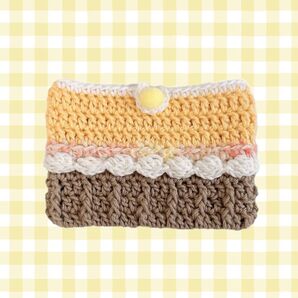 ハンドメイド カードケース スイーツ カップケーキ オレンジ イエロー 毛糸 編み物