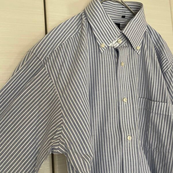 美品 LAVORIO HOMME ラヴォーリオ メンズ Yシャツ 長袖 ストライプ L 長袖シャツ ボタンダウン クールビズ