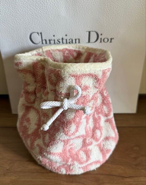 【Dior】【Christian Dior】ディオール クリスチャンディオールトロッター柄 タオル地 巾着型