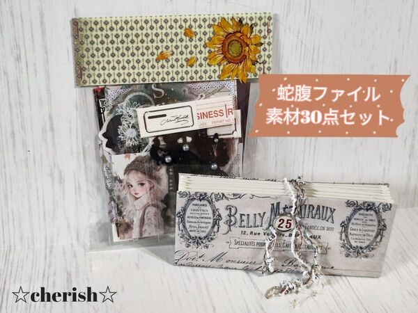 蛇腹ファイル 素材30点 ビンテージ系 ファイル おすそ分け ハンドメイド コラージュ素材