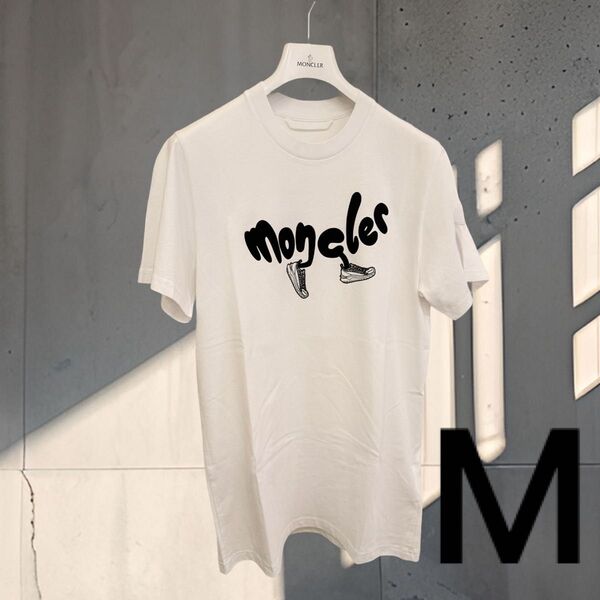 新品●MONCLER●半袖 Tシャツ メンズ 白 ロゴ スニーカー Mサイズ カットソー