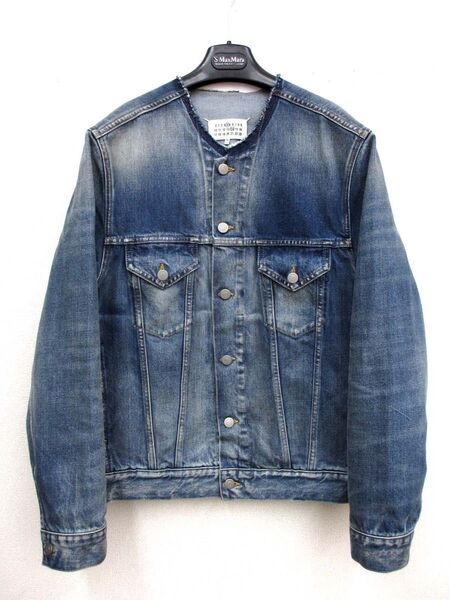 美品 メゾンマルジェラ SI1AM0006 カラーレス デニムジャケット 48 ノーカラー Collarless Denim