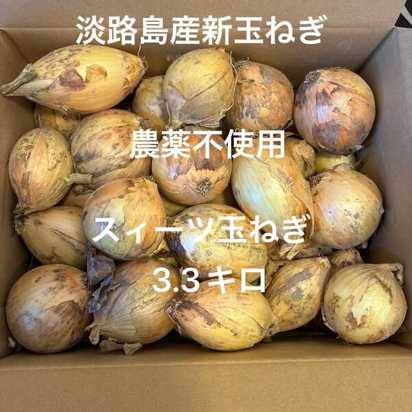 農薬不使用 淡路島産新玉ねぎ 早生 スィーツ玉ねぎ 箱込み3.3キロぐらい 24時間カウントダウン出品し直し可能m(_ _)m