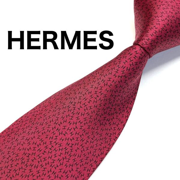 【極美品】エルメス ネクタイ レッド H柄 総柄 ドット 最高級シルク ブランド