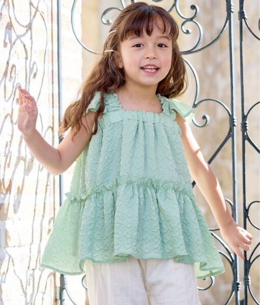 新品未使用 シフォンブラウス グリーン 130 子供服 キッズ 女児