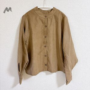 ミーサリーナ タックスリーブバンドカラー 2WAY ブラウス ベージュ M