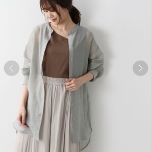 GLOBAL WORK シアーバンドカラーシャツ グレー
