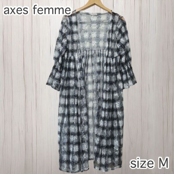 axes femme アクシーズファム レース ロングカーディガン チェック柄 花柄 ブラック Mサイズ
