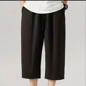 ブラック 七分丈パンツ ハーフパンツ ユニセックス 涼しい キレイめ M
