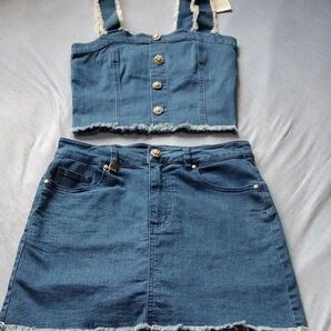 GYDA デニムビスチェ ミニスカートセットアップ M ネイビー