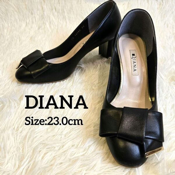 美品 ダイアナ DIANA リボン付き パンプス 23cm EM16190 ヒール レザー