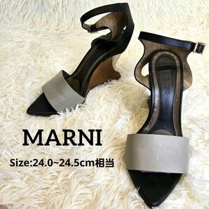 MARNI マルニ グレー サンダル ストラップ ヒール 黒 オープントゥ