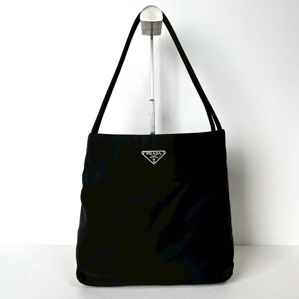 美品 プラダ PRADA トートバッグ ハンドバッグ ビジネス 三角ロゴプレート ナイロン ブラック 黒 レディース 肩掛け