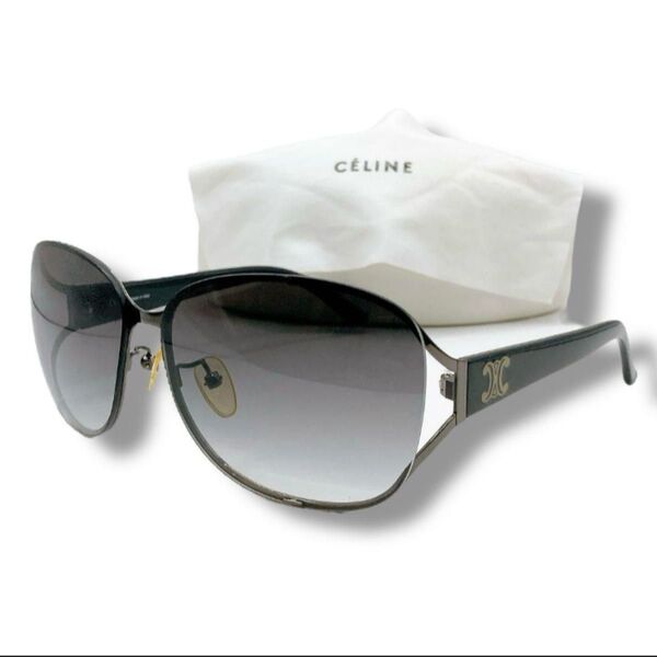 美品 CELINE セリーヌ サングラス トリオンフ サイドロゴ ブラック ロゴ刻印 専用クロス 専用ケース付き 正規品 度なし