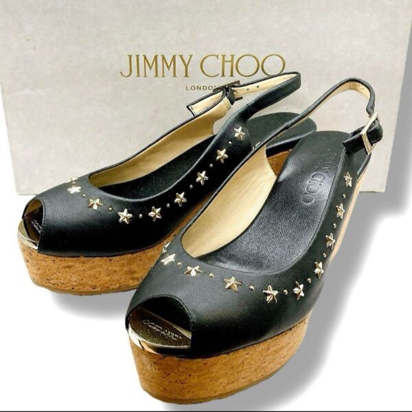未使用級 JIMMY CHOO ジミーチュウ サンダル スタッズ 厚底 ウェッジソール ブラック 23cm 極美品 綺麗 ミュール