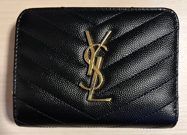 カサンドラ サンローラン イヴサンローラン レザー ブラック キャビアスキン SAINT LAURENT 二つ折り財布(美品)