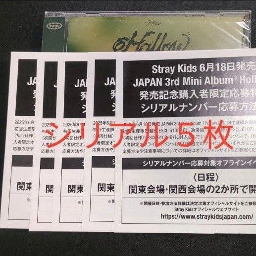 straykids スキズ Hollow 応募券 シリアルナンバー5枚と通常盤CD1枚(トレカなし)