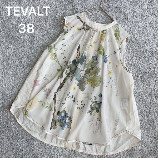 TEVALT ブラウス ノースリーブ 花柄 シアー シェルボタン 38 オフホワイト