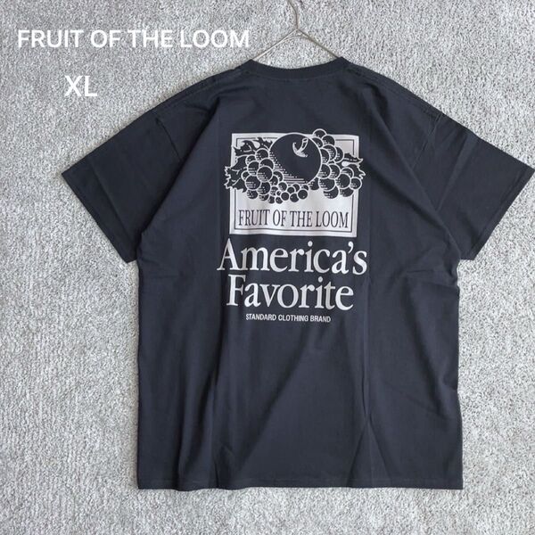 新品 FRUIT OF THE LOOM Tシャツ バックプリント 半袖 XL 黒 グレー