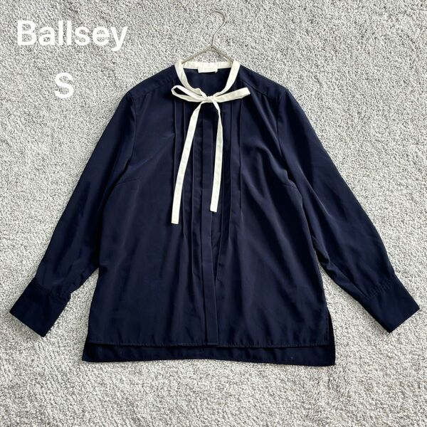 Ballsey ボウタイブラウス 長袖 バイカラー クリアデシン S 紺 アイボリー