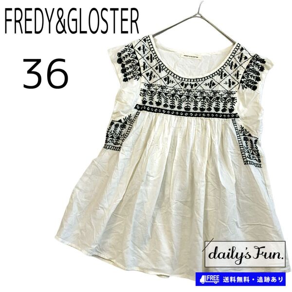 FREDY&GLOSTER 刺繍デザインコットンブラウス インド製 36 オフホワイト 黒
