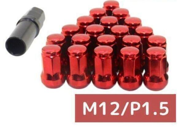 M12×P1.5 スチール製ホイールナット(赤)とソケット