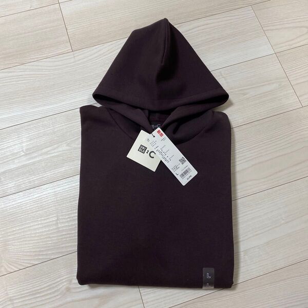 新品 UNIQLO C スウェットオーバーサイズプルパーカ ワイン L