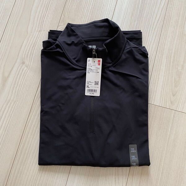 新品タグ付き ユニクロ ドライEXUVカットハーフジップTシャツ ブラック XL