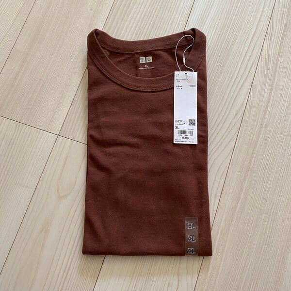 新品 UNIQLO U クルーネックTシャツ ブラウン XL