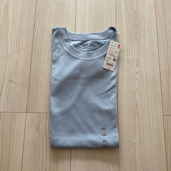 新品タグ付き ユニクロ エアリズムコットンノースリーブTシャツ 水色 XXL ライトブルー
