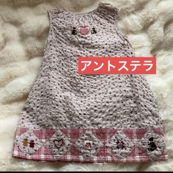 アントステラ ノースリーブ ワンピース ピンク ベア柄 刺繍