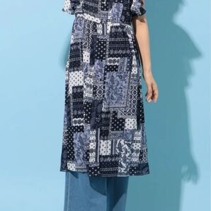 any FAM エニィファム バンダナパネルプリント ワンピース 総柄胡桃ボタン