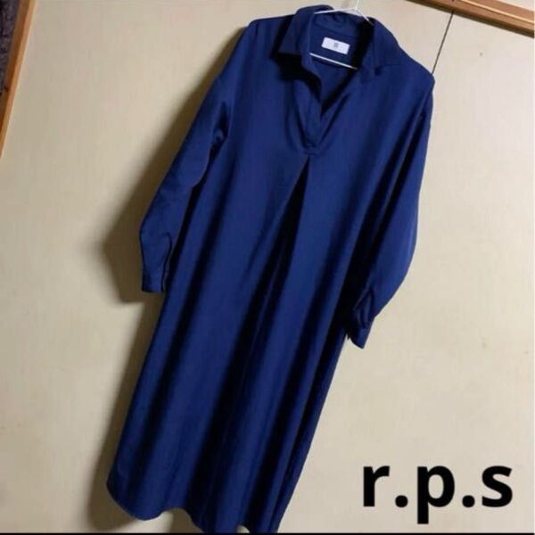 美品 r.p.s ロングチュニック ワンピース 紺色 M さらさら 着心地抜群