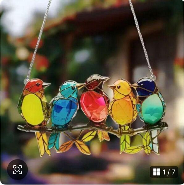 サンキャッチャー 小鳥 インテリア 窓飾り アクリル ステンドグラス風