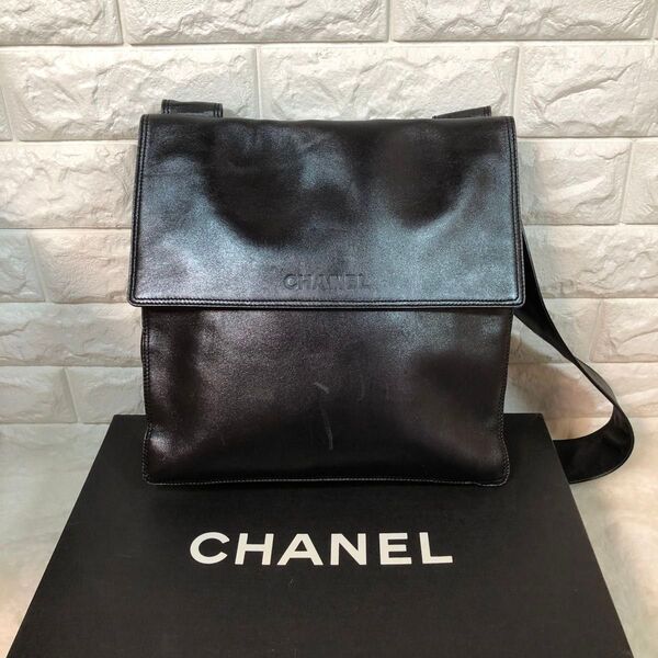 シャネル CHANEL サコッシュ ショルダーバッグ 黒 ユニセックス レザー