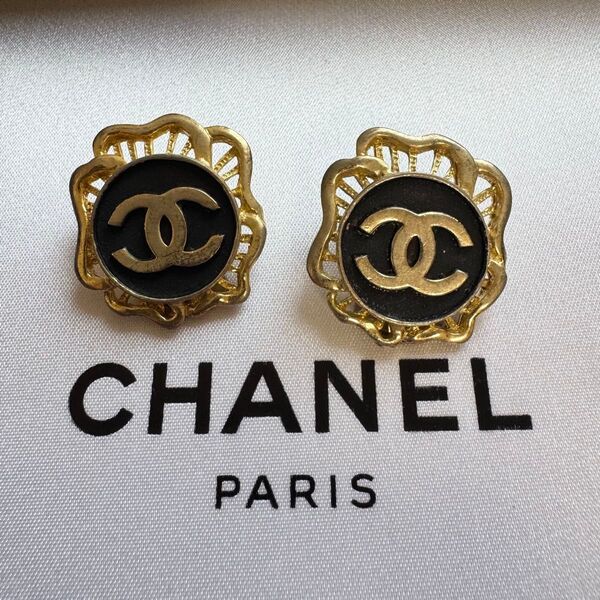 美品 CHANEL シャネル イヤリング ココマーク ゴールド ヴィンテージ 黒 アクセサリー